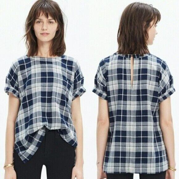 Madewell Tops - Madewell Emporia Blue Plaid Gingham Tee Small Chest Pocket Linen Cotton Summer